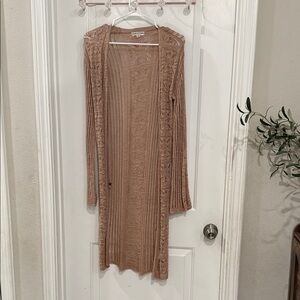 Long Tan Knit Cardigan